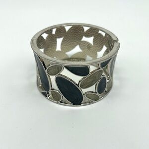 VINTAGE Silver Tone Oil-Spot Glaze Bracelet Cuff Bangle